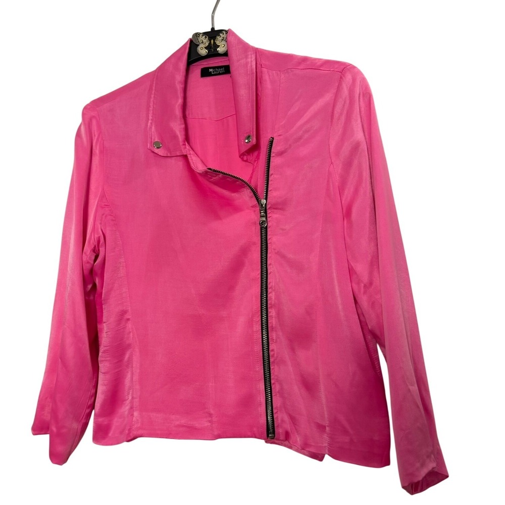 Michael‎ Lauren Jacket Womens Medium Hot Pink Moto Biker Zip Lightweight